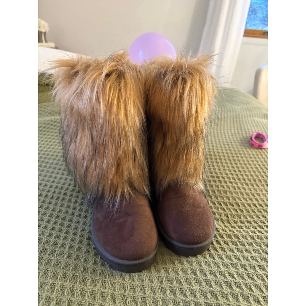 Women's Brown Tan Faux Fur Winter Boots Size 8.5
